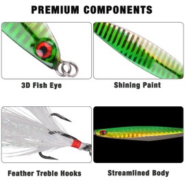 5pcs Fishing Lures Set - Hard Metal Fishing Spoon Spinner Baits Lures with Treble Hooks Feather Tail Sinking Fishing Lures for Saltwater Freshwater Trout Bass Salmon Fishing (30g-5pcs)