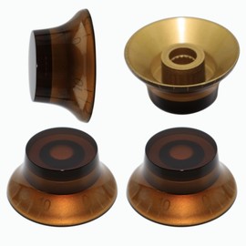 AITAIYA 4pcs Metric Size 18 Spline Top Hat Bell Knobs Speed Volume Tone Control Knobs for Epi LP Style Electric Guitar Knobs（Dark Amber-White Number） Set of 4