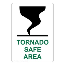 ComplianceSigns.com Tornado Safe Area Sign with Symbol, 10x7 in. Plastic for Emergency Response, Made in USA
