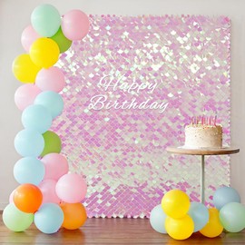 Iridescent Pink Shimmer Wall Backdrop Mermaid Panels 24Pcs Sequin Wall Panel Backdrop for Birthday Anniversary Engagement Bachelorette Parties Decorations