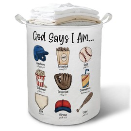Christian Baseball Boy Nursery Laundry Basket Hamper, God Says I Am Baseball Sports Foldable Clothes Toys Books Storage Box Bins Baskets Organizer for Boys Kids Bedroom Playroom