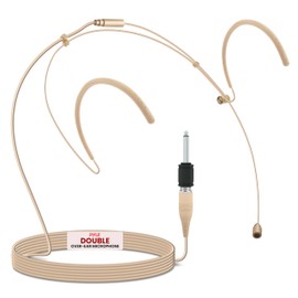 Pyle Double Over-Ear fessional Hands-Free Omnidirectional Wired Audio Boom Condenser Microphone Headset w/ 3.5mm / 1/4" Adapter, 1.2m Cable, and Windscreen-Pyle PMHM2, Beige