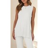 Tankaneo Two Pieces Outfits Sleeveless Top Knit Sets Trendy Lounge