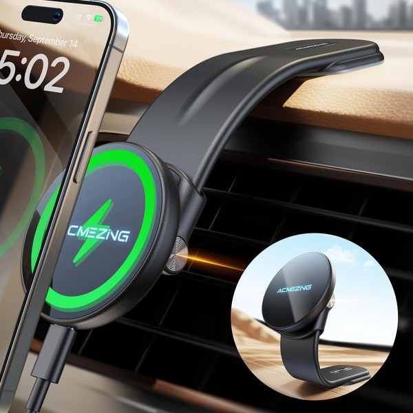 15W Only for iPhone MagSafe Car Mount Charger, 360% Adjustable