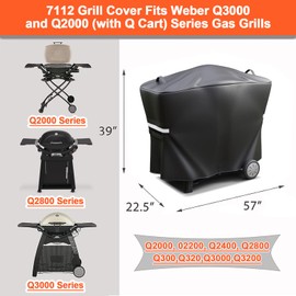 QuliMetal 7112 Grill Cover for Weber Q2000, Q2200, Q2400, Q2000N+, Q2800N+, Q300, Q320, Q3000, Q3200 Gas Grills, Heavy Duty BBQ Gas Grill Cover, 600D
