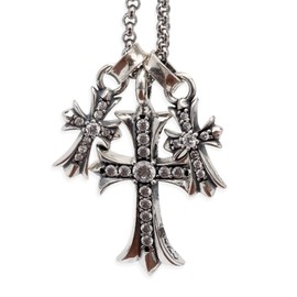 Dawn Art 22K GP 925 Silver Cross Necklace, Gold, CZ Triple Cross, Gold, Silver, Men's, Stainless Steel Roll Chain, Gold, Cross Pendant, Cubic Zirconia