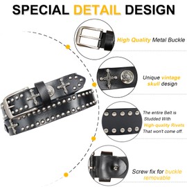 EVERBLTING Studded Belt Skull Y2k Belts y2k studded belts Emo Belt Y2k Punk Skull Belt y2k Genuine Leather Studded Belt 105