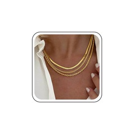 TseanYi Gold Layered Herringbone Chain Necklace Layered Twist Chain Necklace Multilayer Snake Chains Choker Necklaces Twisted Rope Short Necklaces
