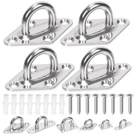 GLARKS 36pcs M8 Stainless Steel Pad Eye Plate Hook Kit, Diamond Eye Plate U Hooks Heavy Duty Ceiling Hooks and Carabiner Clips Snap Hook for Ceiling and Mounting Hanging Hardware