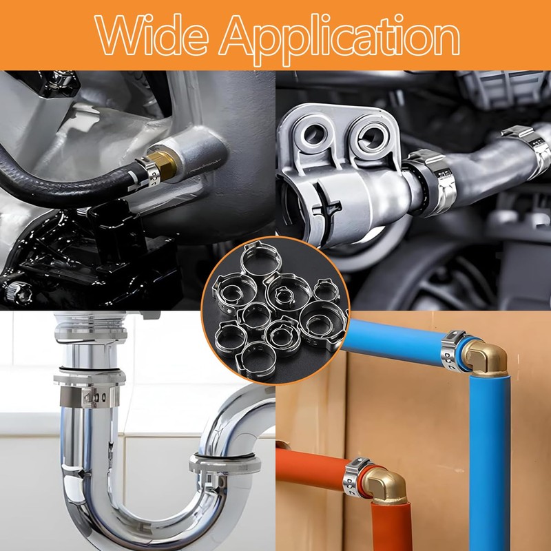 150pcs 12-Sizes 304 Stainless Steel Single-Ear Hose Clamp kit with
