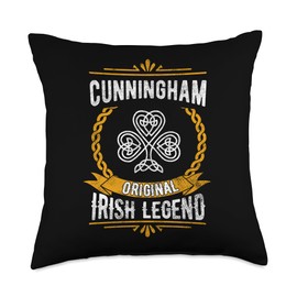 Cunningham Irish Legend Vintage Shamrock Family Name Throw Pillow