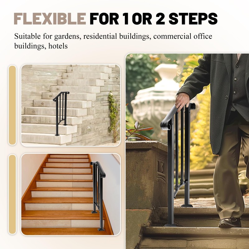 KUAFU Step Handrail Fit for 1-2 Steps Flexible Porch Railing