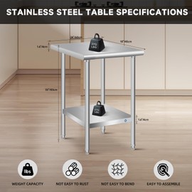 PIUMACU Stainless Steel Table 24x18x33 Inch, Commercial Stainless Steel Prep Table, NSF All Stainless Steel Metal Table for Home Kitchen Restaurant Space Expansion