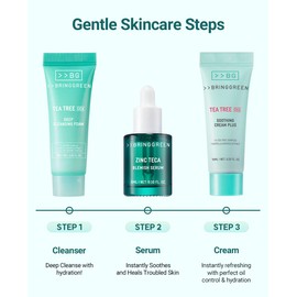 BRING GREEN TEA TREE CICA TRIAL KIT | Travel Size Korean Skin Care Set for Acne-Prone, Sensitive Skin | Zinc Teca Serum, Tea Tree Cica Moisturizer & Deep Cleansing Foam | Hydrating & Oil Control