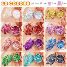Face Glitter Festival, 12 Color Face Body Glitter Cosmetic Glitter Gel, Hair Glitters for Face and Body Makeup, Festival and Party Beauty Makeup (Set A)