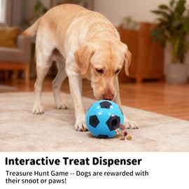 JoyBruko Interactive Dog Toys Treat Dispensers - Giggle Squeaky Dog Soccer Ball Rewards Puzzle to Keep Them Busy, Mental Stimulation Enrichment Food Dispensing for Small Medium Large Breeds, Blue