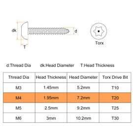 sourcing map M4 x 25mm Button Head Torx Security Sheet Metal Screws, 50pcs 304 Stainless Steel Tamper Resistant Self Tapping Screws, Anti-Theft Wood Screws with T20 Bit (Silver)