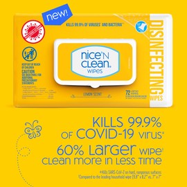 Nice 'N Clean Disinfecting Surface Wipes 72ct | Cleans & Disinfects Home & Kitchen Surfaces | Lemon Scent