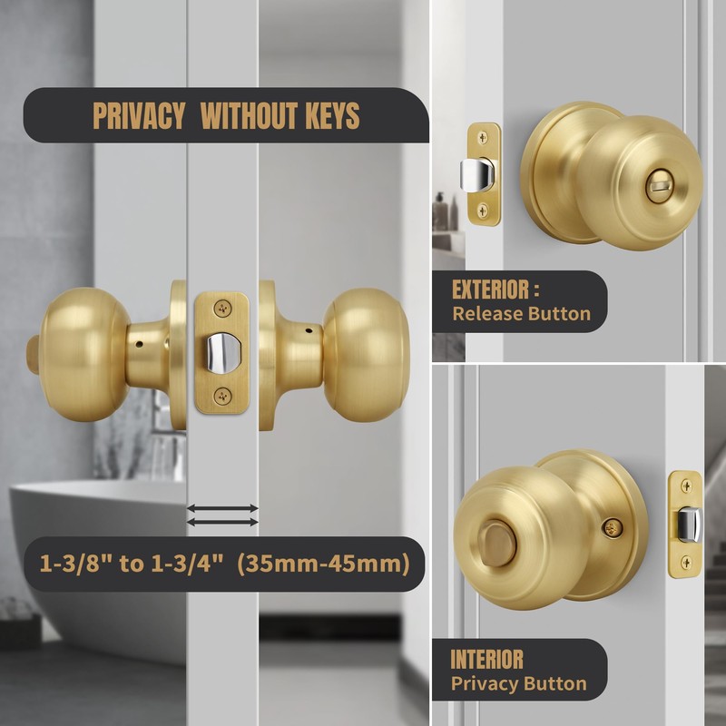 Gaurqiah Keyless Privacy Door Knob, Flat Ball Interior Door Knob,
