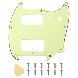 1Pcs Yootones HH 9 Holes Round Corner Guitar Pickguard 2 Humbuckers Compatible with Squier Bullet Series Mustang Electric Guitar (3Ply Mint Green)