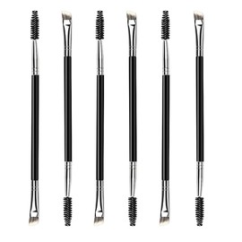 Pack of 6 Eyebrow Brushes, Dual Ended, Angled Eyebrow Brush and Spoolie Brush, Mini Eyelash Brush, Eyebrow Brush, Eyelash Brush, for Designing, Adding Powder, Colour and Gel