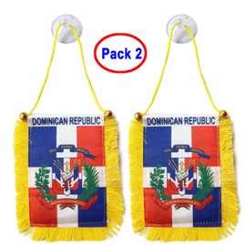 3x5inch National flag Fringy Window Hanging Flag - Mini Flag Banner & Car Rearview Mirror Décor - Fringed & Double Sided -Car Hanging Flag with Suction Cup (Dominican)