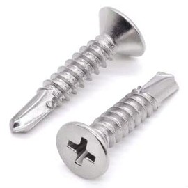 #14 x 1-1/4 inch (30 pcs) Flat Head Self Drilling Screws, Phillips Drive, 410 Stainless Steel, Countersunk Head Wood Screws, Flat Head Self Tapping Screws