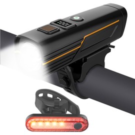 EBUYFIRE Luci Bicicletta Led con Sensori di Luce e Display Digitale, Set di Luci LED Ricaricabili per Bici, Super Luminose Anteriore e Posteriore, Luce Posteriore Bici, Torcia Frontale (1)