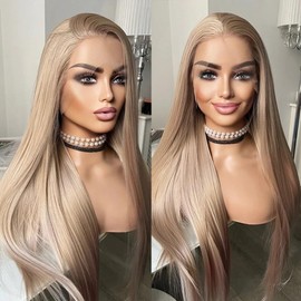 WXHWCX Long Straight Blonde #103 Hair Synthetic Lace Front Wigs for Women Straight Free Part Glueless Lace Wigs Blonde Heat Resistant Fiber Natural Hairline Wig Cosplay Daily Party Wigs