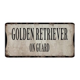 Dog on Guard' golden Retriever Vintage Metal Sign Hanging Yard Signs Dog Mom Dog Dad Puppy Lover Wall Decorations Tin Signs for Shop Gate Restaurants 6x12 Inch