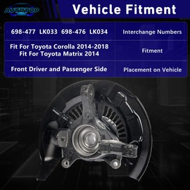 Steering Knuckle & Wheel Hub Bearing Assembly for Toyota Corolla 2014-2018, Toyota Matrix 2014, 698-477, LK033, 698-476, LK034 Front Driver and Passenger Side