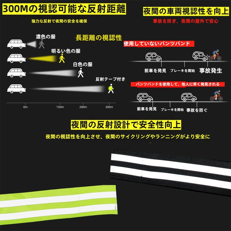 FUYUERO裾止めバンド 自転車 反射バンド ランニング サイクリング ランニング用アーム リスト アンクルバンド レッグストラップ 自転車パンツの袖口クリップとして