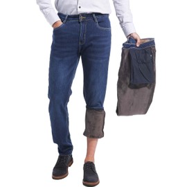 zhorefine Mens Super Soft Fleece Lined Jeans Taper Slim Stretchy Thermal Jeans for Winter 4885H Deepblue 32W/34L