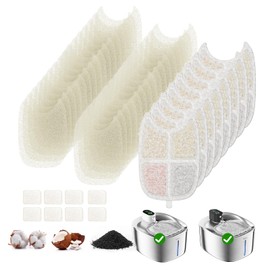 Filters Replacement Filters for FS10 Plus, 6 Layer Filters, Pet Drinking Fountain for 138 fl oz/4.1L FS10 Plus (White, 8 Filters + 32 Sponges & 8 Pump Filters)