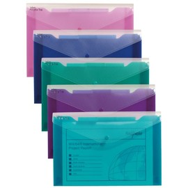 Snopake Foolscap Polyfile Trio [Pack of 5] 3-Part Popper Wallet with Removable Index Tabs and Press Stud Closure [Electra Assorted] 14967