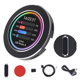 Waveshare 2.1inch CPU/GPU Cooler Round LCD Display, AIO Computer Temp Monitor for Water Cooling Systems, PC Sensor Panel for PC Computer Accessories in Side Prebuilt Gaming PC Parts, Black