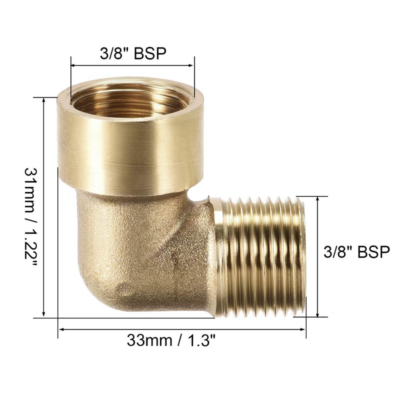 sourcing map Brass Pipe Fitting 90 Degree Elbow 3/8 (BSP)