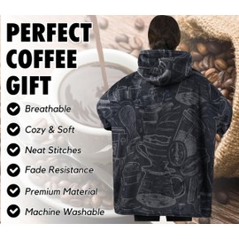Coffee gifts for Women/Men Wearable Fleece Western Blanket Hoodie, Super Soft Warm Cozy with Giant Pocket - One Size Fits Most - Coffee Makes It Better