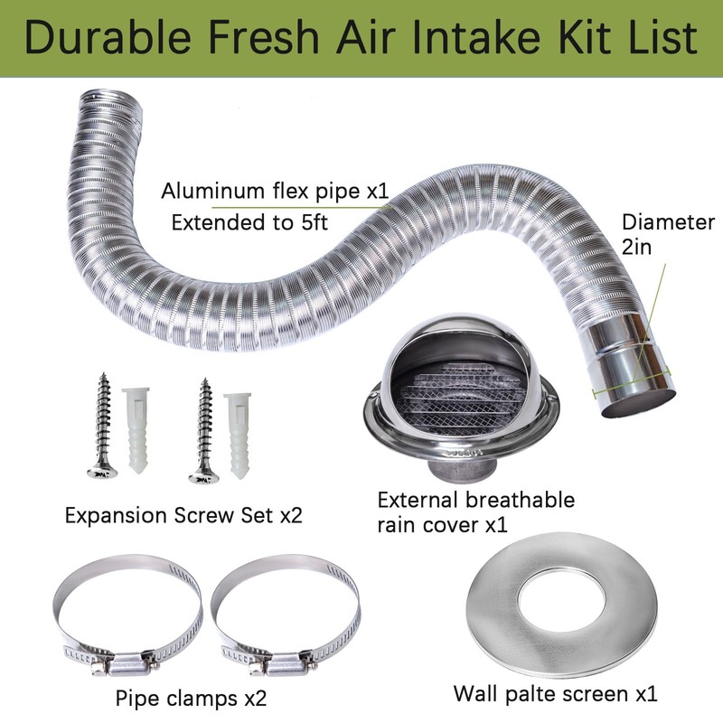 Elmfruit Pellet Stove Intake Kit, 2" x 60'' Extendable &
