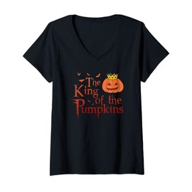 Womens The King of The Pumpkins Spooky Jack O Lantern Pumpkin Face V-Neck T-Shirt