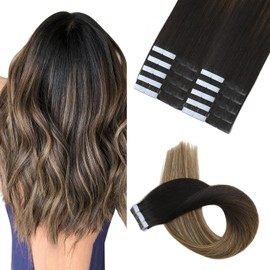 XDhair Tape in Hair Extensions Real Human Hair 50g 20pcs 18 Inch Natural Black to Caramel Blonde Tape in Remy Hair Extensions for Women (#1B/4/27,18Inch)