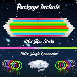 HenfuME Glow Sticks Party Set, Glow Sticks Children, Luminous Strip Children, 100 Pieces Luminous Sticks, 100 Connectors, Light Bracelet for Festival, Weddings, Christmas, New Year's Eve