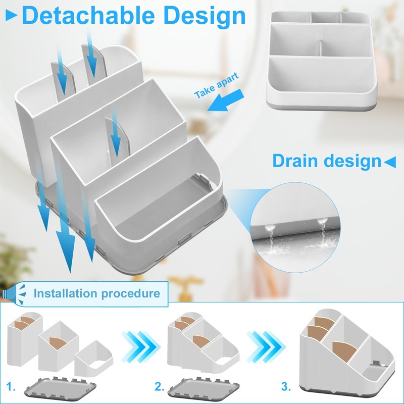 Toothbrush Holder for Bathroom,Detachable for Easy Cleaning Multi-Functional Countertop Storage