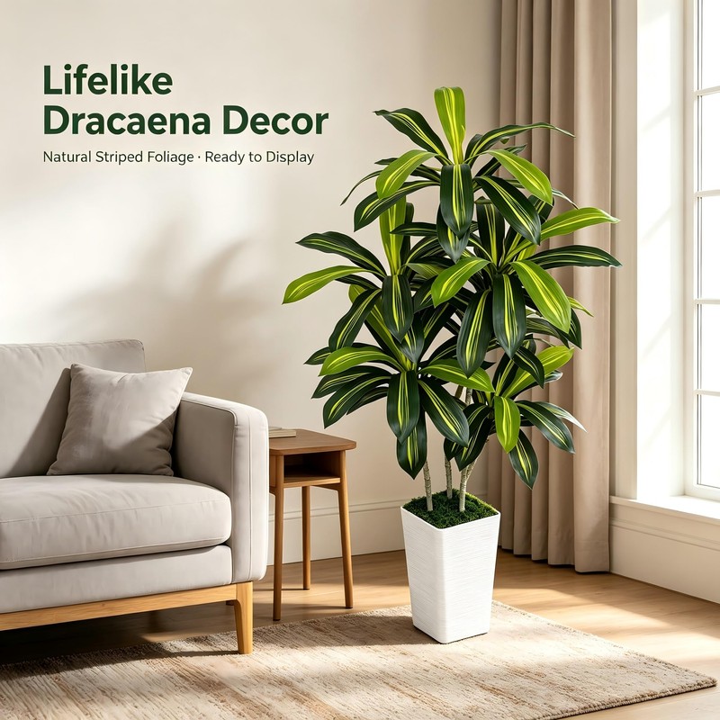 6ft Artificial Dracaena Tree Indoor, Tall Fake Tree with White