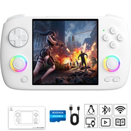 RG CubeXX Retro Gaming Console Handheld with 3.95-inch IPS Screen Linux System RG CubeXX Handheld Game Console with RGB Lighting 64G TF Card with 5035 Classic Game and 3800mAh Battery Supports HDMI 5G WiFi Bluetooth 4.2 White