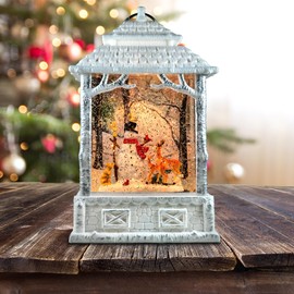 Snowman with Deer Lantern Snow Globe by The San Francisco Music Box Company