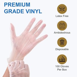 Premium 100 Pack Clear Vinyl Disposable Gloves - E-Co Friendly Vinyl Gloves | Powder/Latex-Free - Surgical Gloves | Fit to Size - Perfect for Cleaning & Food Handling (Large (Pack of 100))