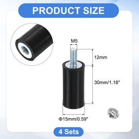 uxcell M5 Rubber Mounts, 4Pcs 15x30mm(DxH) Rubber Cylindrical Anti Vibration Isolator Shock Absorber with Lock Nuts for Car Bobbin Generator Air Compressors