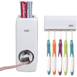 TOWOMO Olet Automatischer Zahnpastaspender, Zahnpastapresse und Zahnbürstenhalter Set (Set mit 5 Zahnbürsten).Weiß.