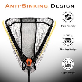 YVLEEN Floating Fishing Net Fish Landing Net - Upgraded Design Foldable & Lightweight Freshwater Fishing Landing Net, Ultra-Thin Rubber Fish Net Easy Catch and Release, Fishing Gifts for Men